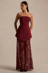Brandi | Burgundy Bandeau Maxi Dress With Lace Skirt