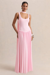 Aurina | Pink Square-Neck Maxi Dress With Cape