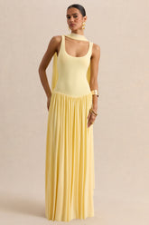 Aurina | Lemon Square-Neck Maxi Dress With Cape