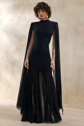 Chantelle | Black High-Neck Maxi Dress With Drop-Waist And Cape-Sleeves
