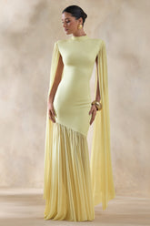 Chantelle | Lemon High-Neck Maxi Dress With Drop-Waist And Cape-Sleeves