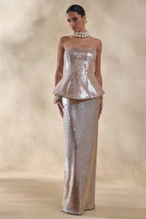 Dalisse | Nude Sequin Bandeau Corset Maxi Dress