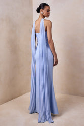 Avery | Powder Blue Bandeau Maxi Dress With Embellished Scarf