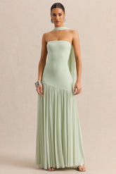 Bambi | Mint Bandeau Maxi Dress With Scarf-Detail
