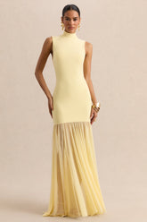 Felina | Lemon High-Neck Maxi Dress With Sheer-Skirt