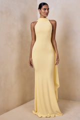 Cordy | Lemon High-Neck Maxi Dress With Cape
