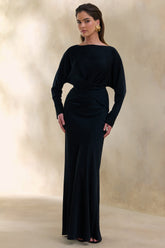 Elaria | Black Satin Maxi-Skirt