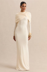 Evessa | Cream Crew-Neck Maxi Dress With Gathered-Detailing