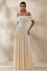 Cindie | Cream Bardot-Neck Maxi Dress